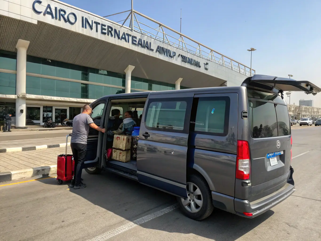 A photograph showing a Warszawa Trans-Local luggage taxi assisting a traveler with their luggage at the Warsaw Chopin Airport. The image should highlight convenience and speed.